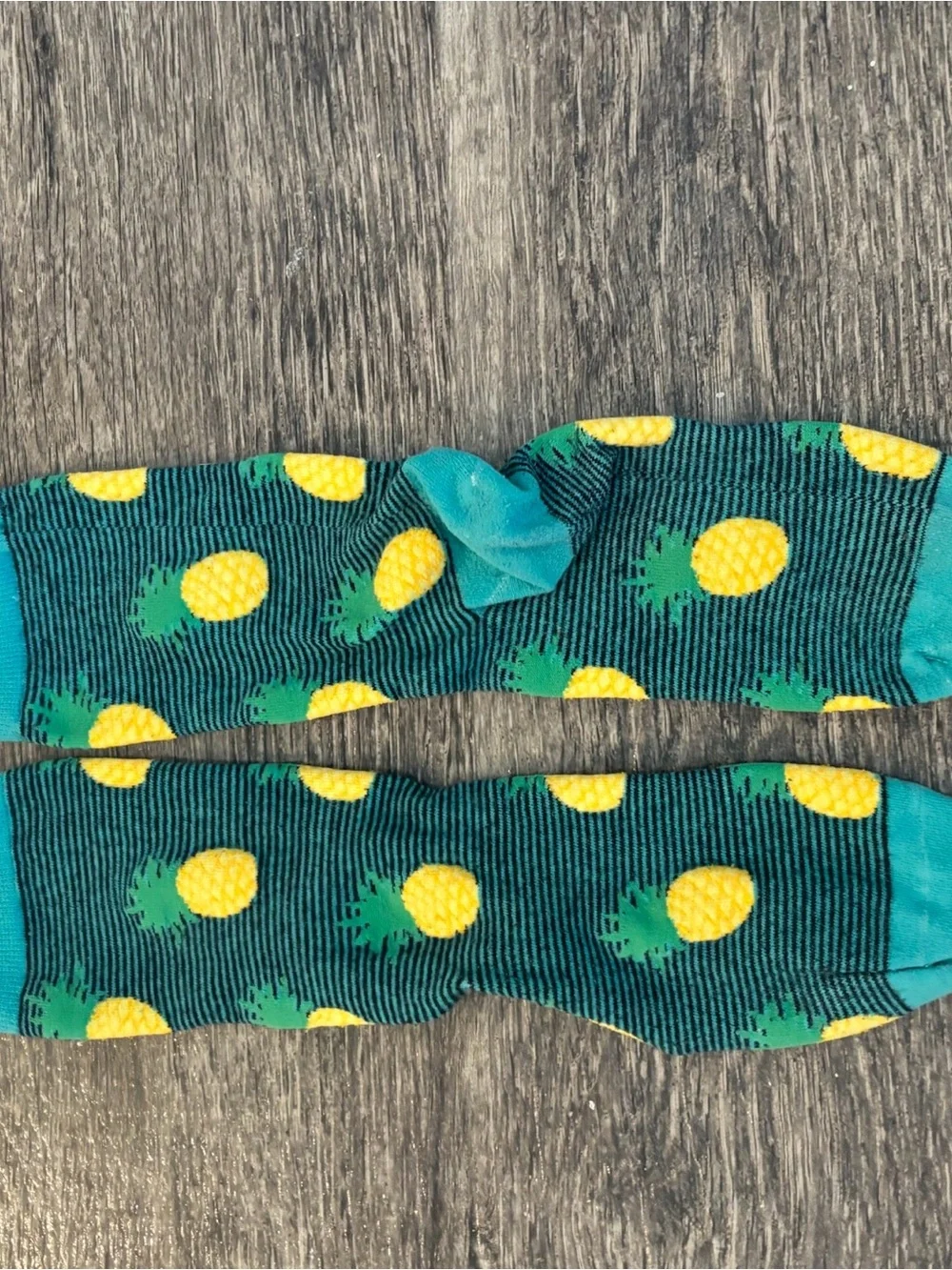 Novelty Pineapple Crew Socks for Men - Teal & Yellow
